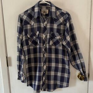Vintage Cheyenne Outfitters navy white plaid button down western shirt Size M